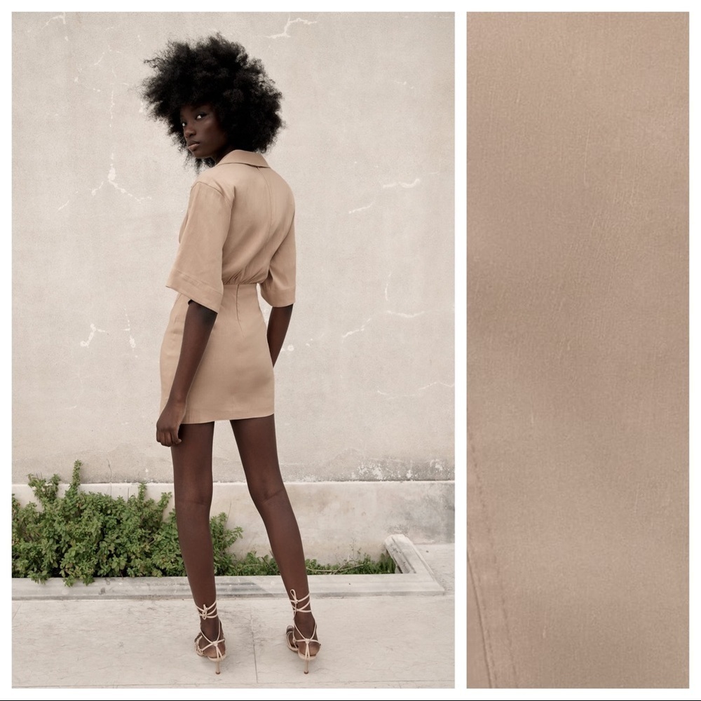 🌹NWT. Zara Sand Cut-out Mini Dress. Size M. - Picture 3 of 10